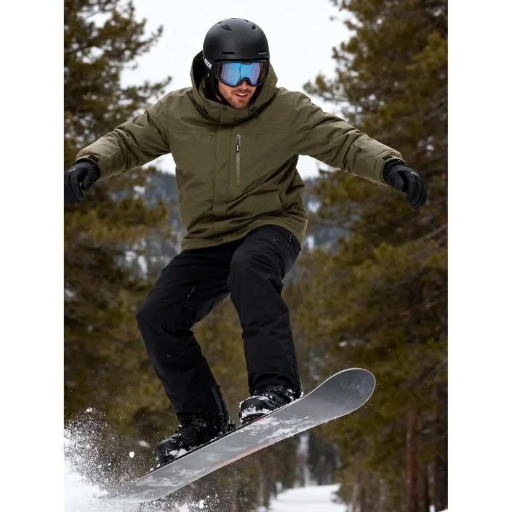 Men's Army Green Waterproof Ski Snow Jacket Fleece Lined Warm Winter Rain Jacket